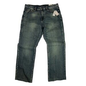 Flag & Anthem Portland Relaxed Fit Raw Hem Jeans Mens Blue Straight Denim Pants